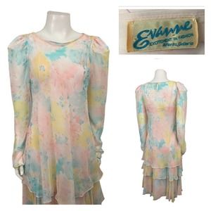 Vintage Pastel Layered Slip Dress with Sheer Top /  Women's Small